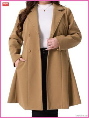 Plus Size Double Breasted Peacoat A-Line Trench Coat